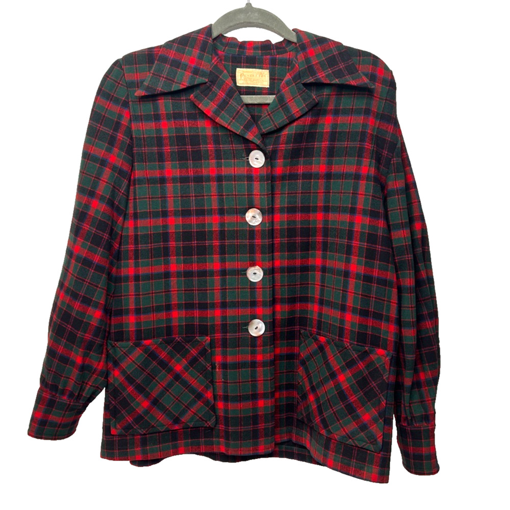 Vintage 1950s Pendleton Wool Flannel 49er Shirt Jacket Shell Buttons Women's L